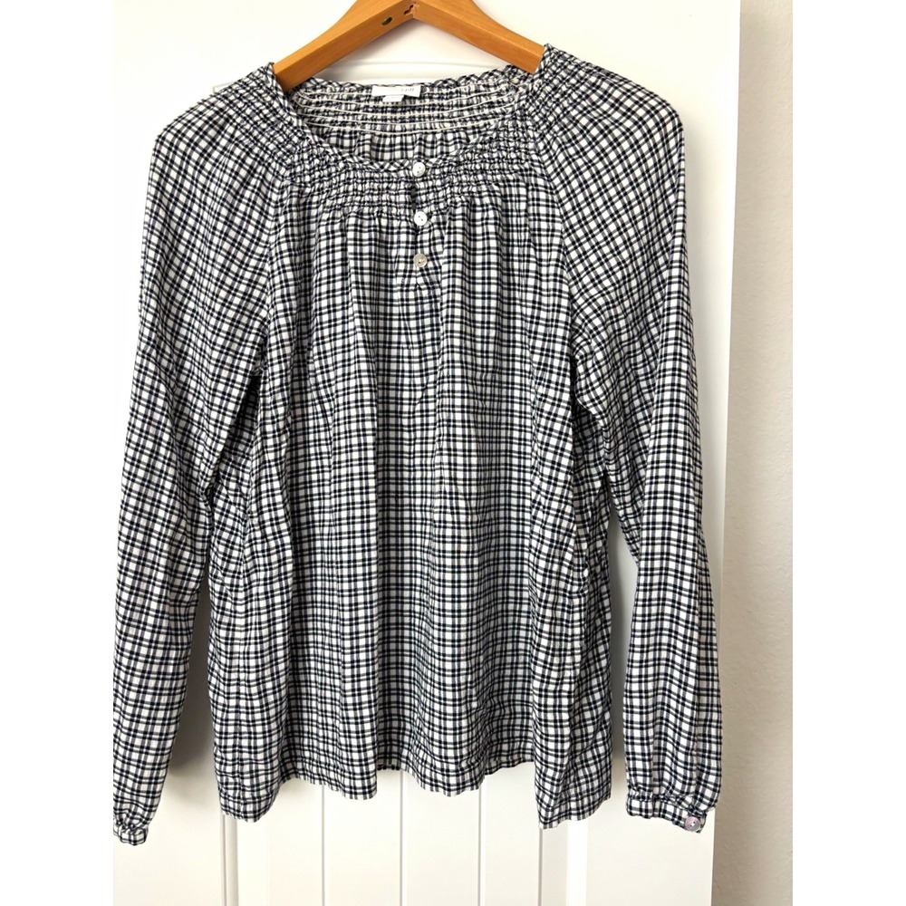 J. Jill Women's Black White Check Round Neck Blouse M cottagecore momcore